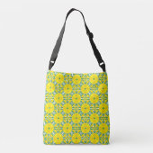 Veerbloemen naadloos patroon met mimosa crossbody tas (Achterkant)