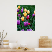 Veerbloemen Tulpen Roze Gele Paarse tuin Poster (Keuken)