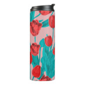 Veerbloemig naadloos patroon met handgetekende bui thermosbeker (Gedraaid links)