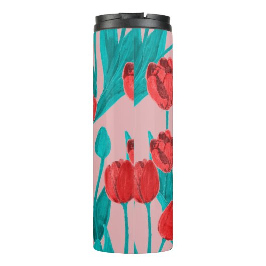 Veerbloemig naadloos patroon met handgetekende bui thermosbeker (Achterkant)