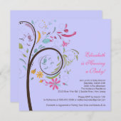 Veerbloemige Baby shower Kaart (Voorkant / Achterkant)