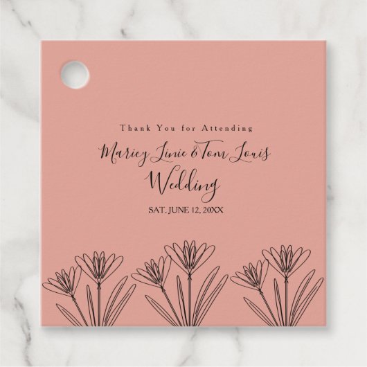 Veerbloemige wilde bloemen, handgeschreven karton  bedankjes labels (Voorkant)