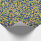 Veerbloesem, blauw & geel, bloempatroon cadeaupapier (Hoek)