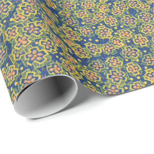 Veerbloesem, blauw & geel, bloempatroon cadeaupapier