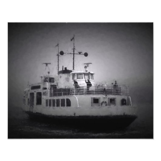 veerboot naar het fort-eiland Suomenlinna, dik mis Foto Afdruk (Voorkant)