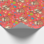 Veerdaagse Cute Sloth on Branch Pattern Baby showe Cadeaupapier (Hoek)