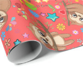 Veerdaagse Cute Sloth on Branch Pattern Baby showe Cadeaupapier (Rol Hoek)