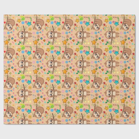 Veerdaagse Cute Sloth on Branch Pattern Baby showe Cadeaupapier (Vlak)