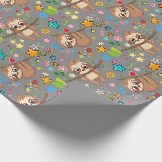 Veerdaagse Cute Sloth on Branch Pattern Baby showe Cadeaupapier (Hoek)