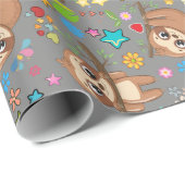 Veerdaagse Cute Sloth on Branch Pattern Baby showe Cadeaupapier (Rol Hoek)