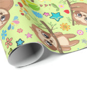 Veerdaagse Cute Sloth on Branch Pattern Baby showe Cadeaupapier (Rol Hoek)