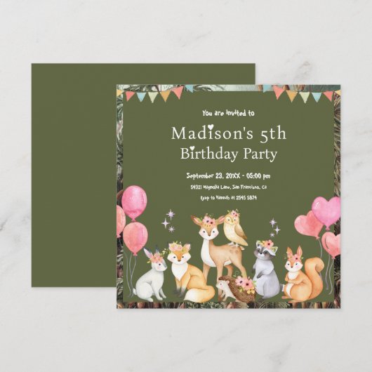 Veerdaagse uitnodigingen voor levende dieren (Voorkant / Achterkant)