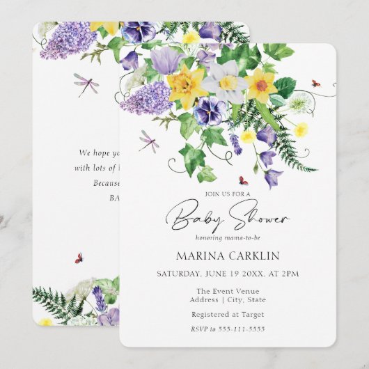 Veerdedils, wilde bloemen en gedicht Baby shower Kaart (Voorkant / Achterkant)