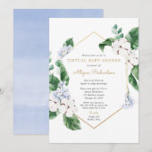 Veerfloreel Virtueel Baby shower blauw wit goud Kaart (Voorkant / Achterkant)