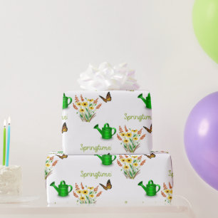  Veergele bloemen met vlinders Cadeaupapier