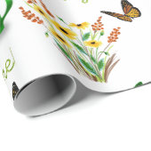  Veergele bloemen met vlinders Cadeaupapier (Rol Hoek)