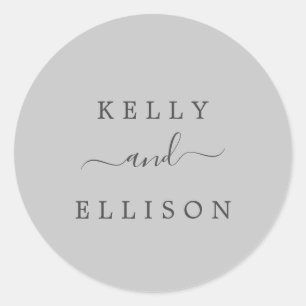 Veergrijze bruiloft Envelope Ronde Sticker