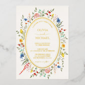 Veerkleurige bloem Wildbloemen Tuinbruiloft Folie Uitnodiging (Voorkant)