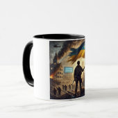 Veerkracht te midden van oorlogsruïnes mok (Voorkant links)