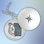 Veerkrachtig als de Tijger | Locket Ketting<br><div class="desc">Unique Tiger op een Sterling Silver Locket Ketting met witte tijger en houtskool tekst - Veerkrachtig als de tijger,  sterk als het Storm.</div>