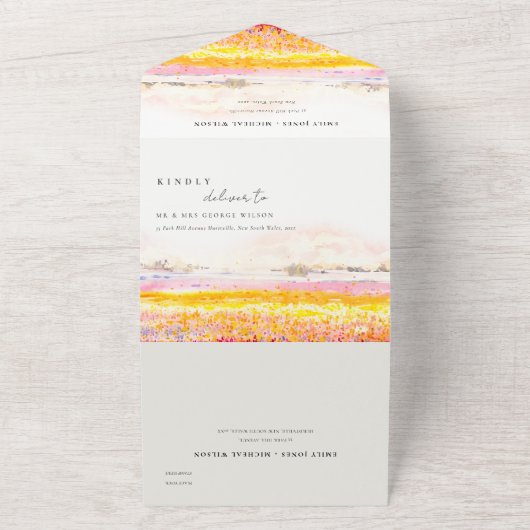 Veerland Floral landschap QR-code All In One Uitnodiging (Buitenkant)