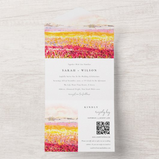Veerland Floral landschap QR-code All In One Uitnodiging (Binnen)