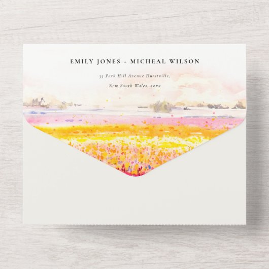 Veerland Floral landschap QR-code All In One Uitnodiging (Achterkant)