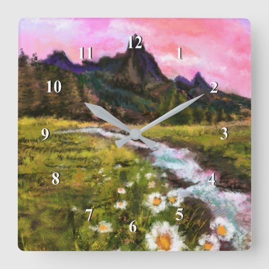 Veerlandschap - Drijvende - Oorspronkelijke verf Vierkante Klok (Voorkant)
