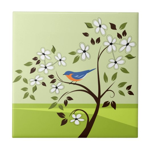 Veerlandschap met blauwvogel tegeltje (Voorkant)