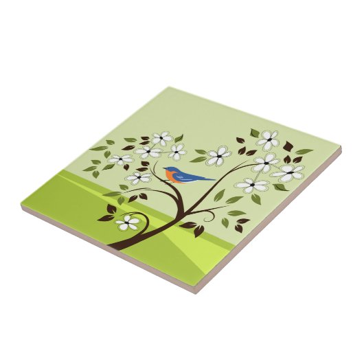 Veerlandschap met blauwvogel tegeltje (Zijkant)