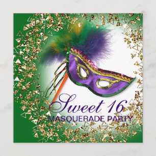 Veermasker Paarse Sweet 16 Masquerade Party Kaart