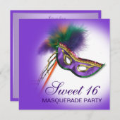 Veermasker Paarse Sweet 16 Masquerade Party Kaart (Voorkant / Achterkant)