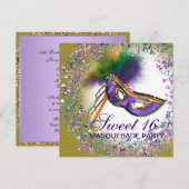 Veermasker Paarse Sweet 16 Masquerade Party Kaart (Voorkant / Achterkant)