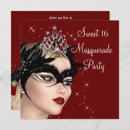 Veermasker Tiara Sweet 16 Masquerade Party Kaart (Voorkant / Achterkant)