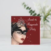 Veermasker Tiara Sweet 16 Masquerade Party Kaart (Staand voorkant)