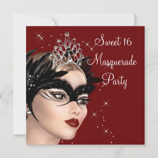 Veermasker Tiara Sweet 16 Masquerade Party Kaart (Voorkant)