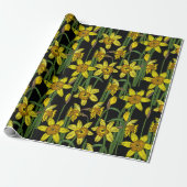 Veernige Narcissus Daffodils op Black Bold Floral Cadeaupapier (Uitgerold)