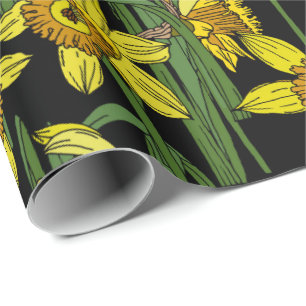 Veernige Narcissus Daffodils op Black Bold Floral Cadeaupapier