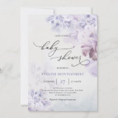 Veerpaarse bloemen stoffig blauw Baby shower Kaart (Voorkant)