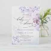 Veerpaarse bloemen stoffig blauw Baby shower Kaart (Staand voorkant)