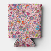 Veerpatroon met kleurrijke bloemen blikjeskoeler (Voorkant)