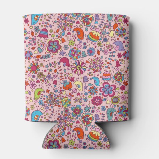 Veerpatroon met kleurrijke bloemen blikjeskoeler (Achterkant)