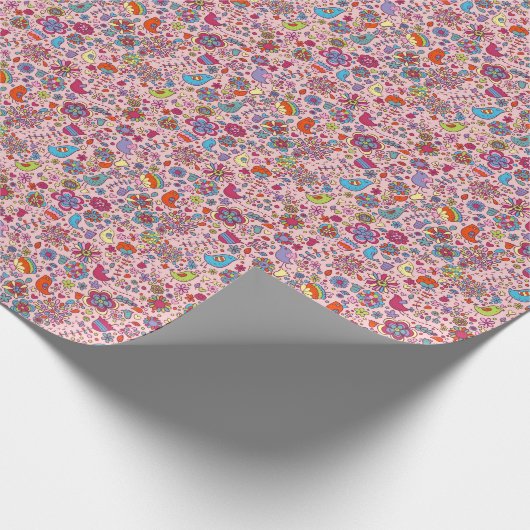 Veerpatroon met kleurrijke bloemen cadeaupapier (Hoek)