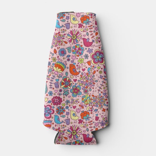 Veerpatroon met kleurrijke bloemen flesjeskoeler (Voorkant)