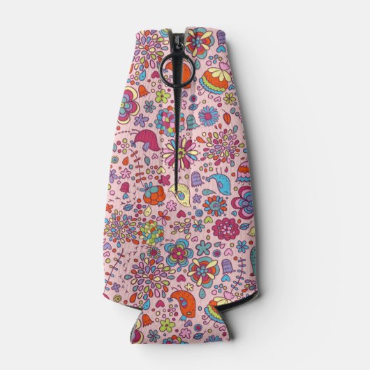 Veerpatroon met kleurrijke bloemen flesjeskoeler (Achterkant)