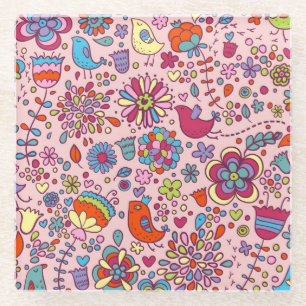 Veerpatroon met kleurrijke bloemen glazen onderzetter