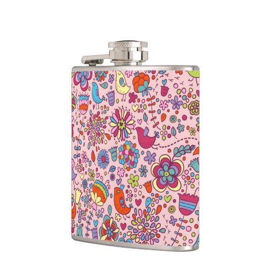 Veerpatroon met kleurrijke bloemen heupfles (Links)