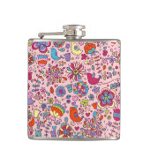 Veerpatroon met kleurrijke bloemen heupfles (Voorkant)