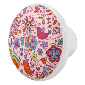 Veerpatroon met kleurrijke bloemen keramische knop (Rechts)