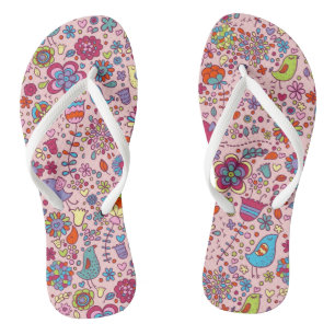 Veerpatroon met kleurrijke bloemen teenslippers